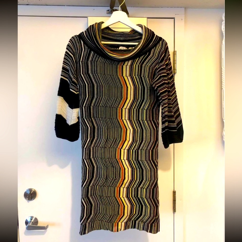 M Missoni knit turtleneck mini dress striped chevron